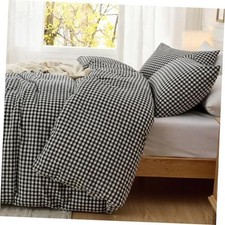 2 Pcs Twin Gingham Duvet Cover Set 68" x Twin 68"x90" Black White Plaid