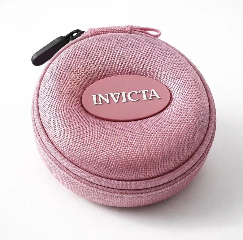 Invicta Pink Fabric TRAVEL POUCH Zipper Hard Case Watch Storage Box