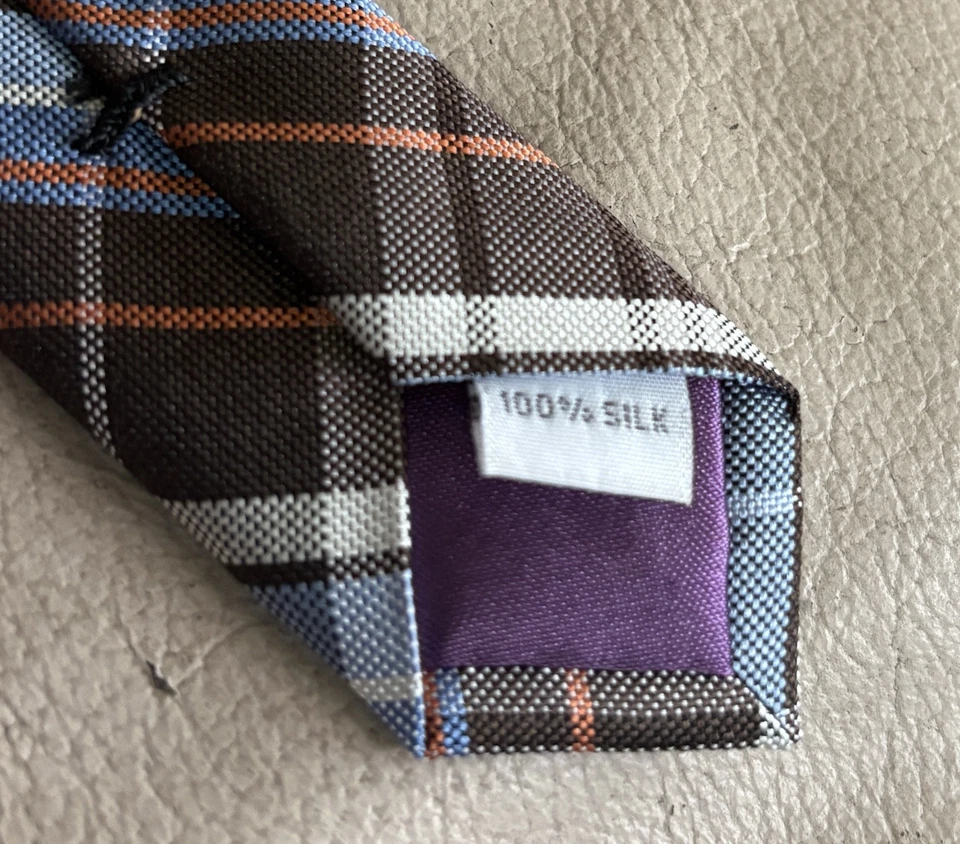 EUC BURMA BIBAS синий/коричневый классический TARTAN клетку галстук #822 - Изображение 3 из 4