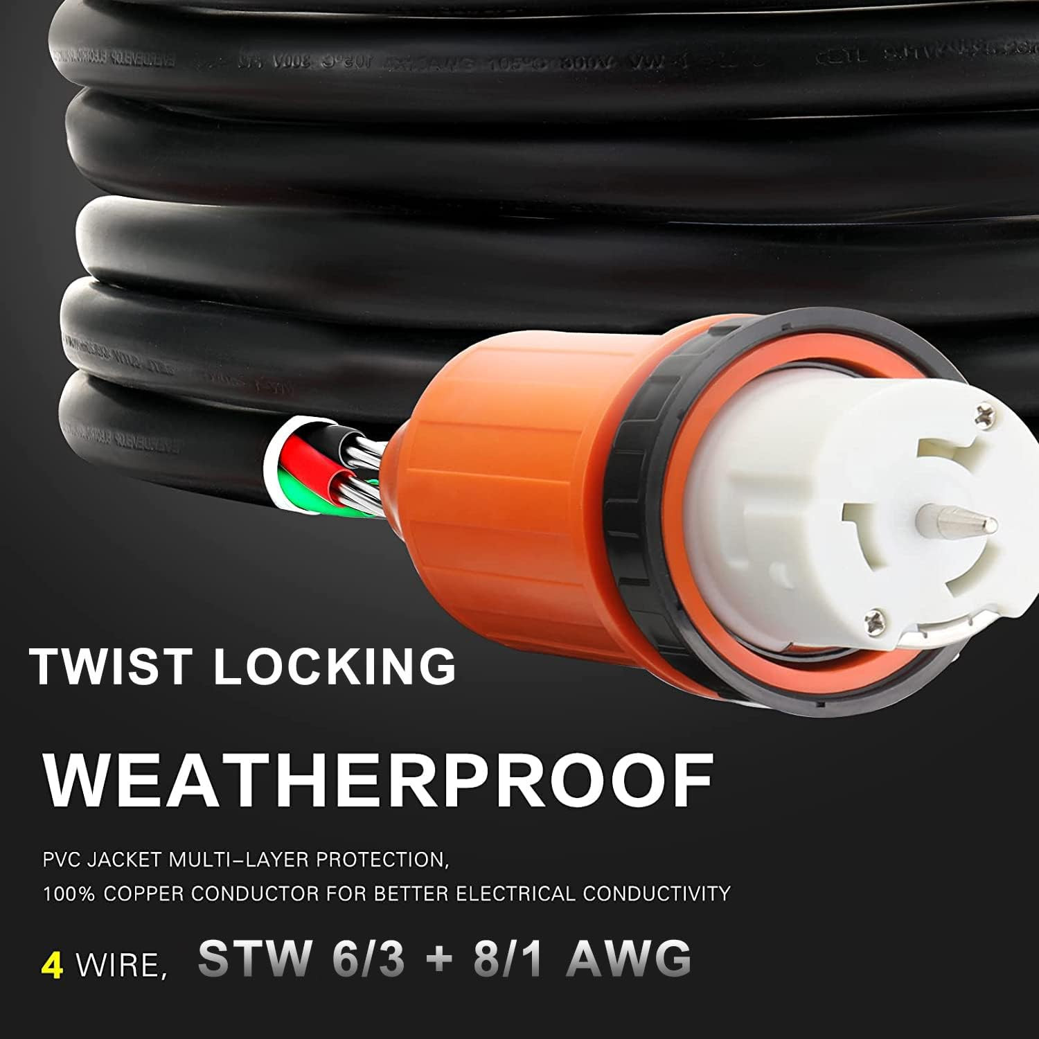 Finderomend 30 Ft 50 Amp Generator Cord and Power Inlet Box Combo Kit,125/250 Vo