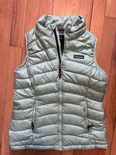 Patagonia Puffer Vest Youth Girls Medium Green Down Full Zip Pockets Outdoors