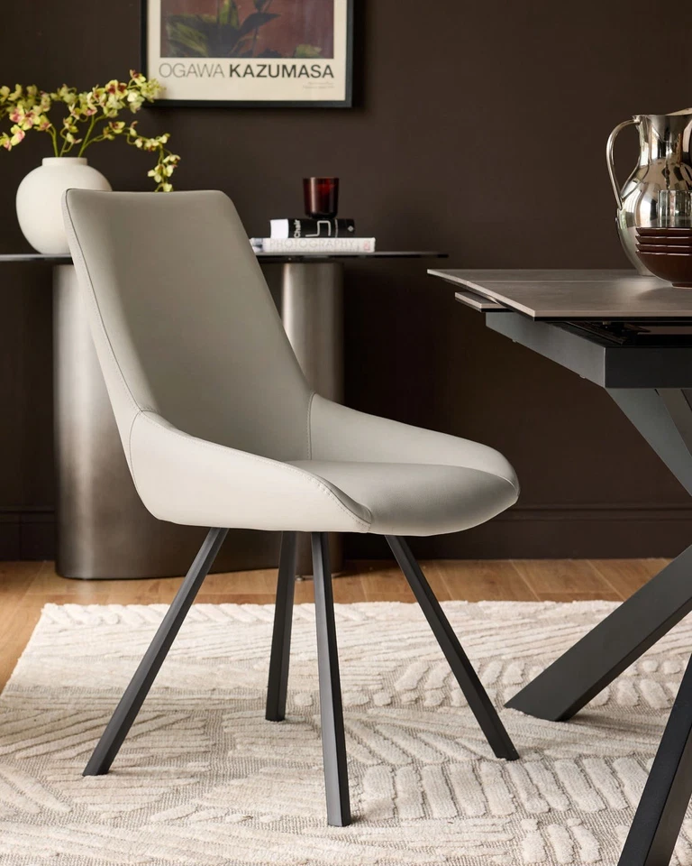 Pair of Danetti Leather Dining Chairs with Metal Legs Light Grey/Black RRP £389 - Image 1 of 4