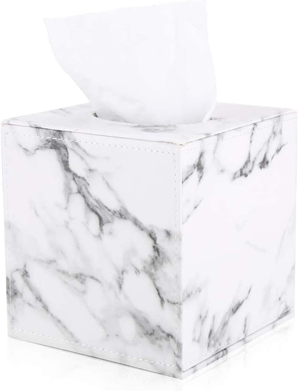 GORESE Marble Tissue Box Holder - Leather Cube Square Tissue Box Cover Holder,H