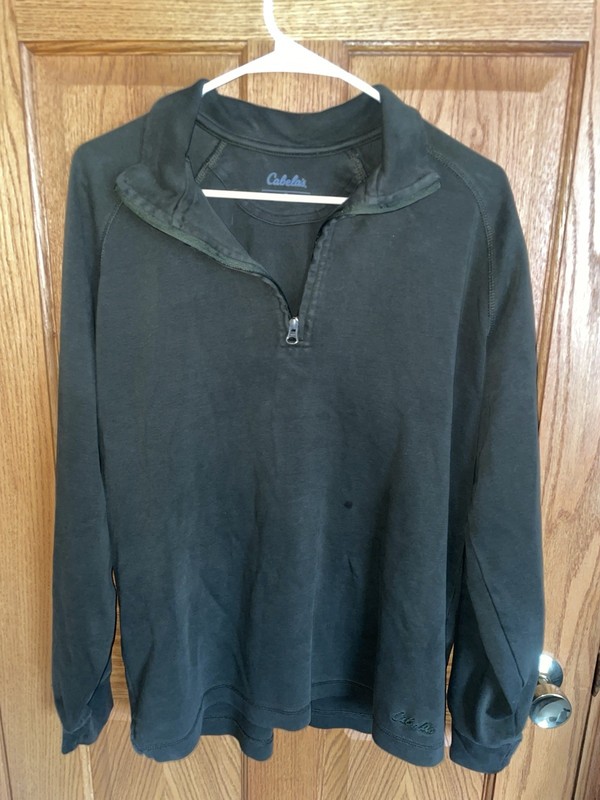 Cabelas Sweater Mens Medium Green Quarter Zip Cotton Pullover Casual Outdoor