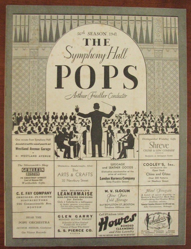 1941 56th Season The Boston Pops Symphony Hall Arthur Fielder Conductor & Napkin