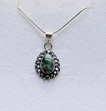 Stunning Copper Seraphnite Oval 925 Silver Pendant & 925 Silver Chain