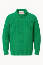 Irish Homecraft 100 Oiled Wool Aran Sweater L Green Cable Knit Made in Ireland