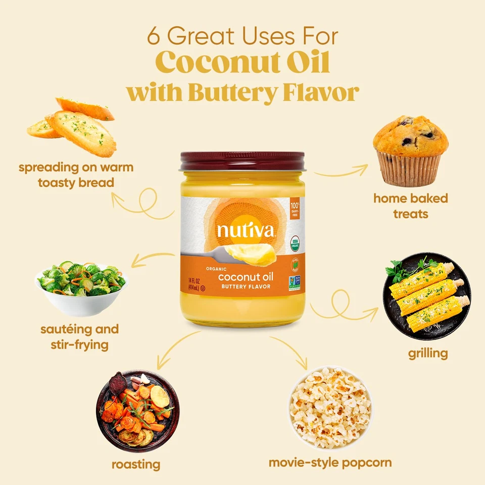 Aceite de coco orgánico con sabor a mantequilla para palomitas de maíz, cocinar y hornear. 29 fl oz - Foto 4 de 4