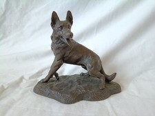 Vintage Heredities Dog Sculpture Bronze German Shepherd Alsatian Figurine Ref2