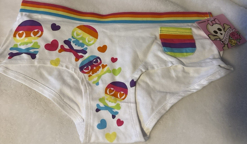 Pink Cookie Girls Boyshort Underwear Size 5 Rainbow Hearts Skull with Bow