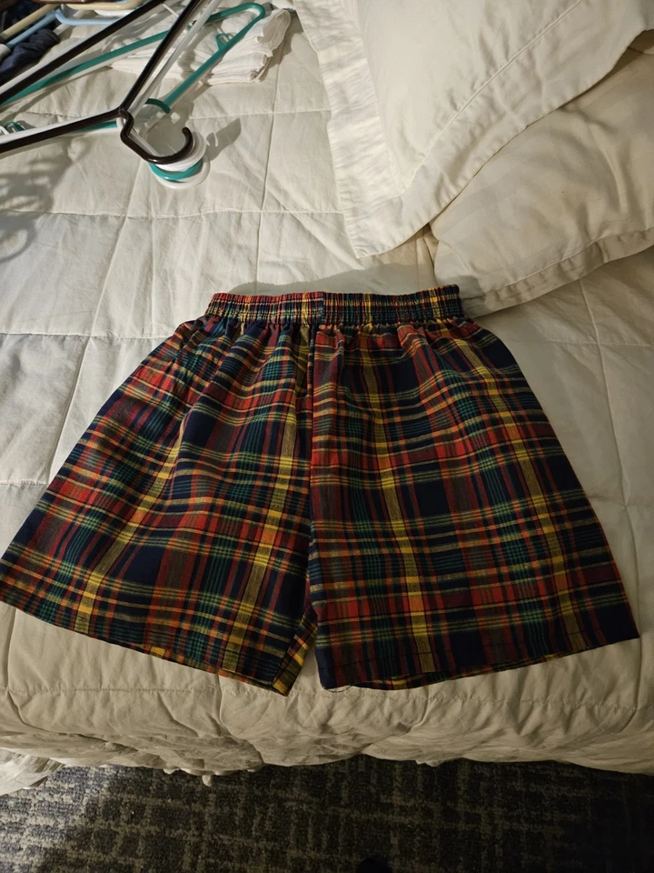 Pantalones Cortos De Colección Buster Marrón Niño Talla 7 Azul Rojo Verde A Cuadros Hechos en EE. UU.  Foto 3 de 4