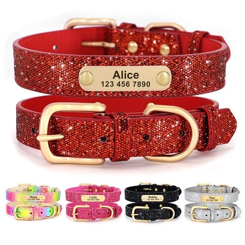 Rhinestones Personalized Dog Cat Collar Bling Diamond with Cusotm Engraved Tag