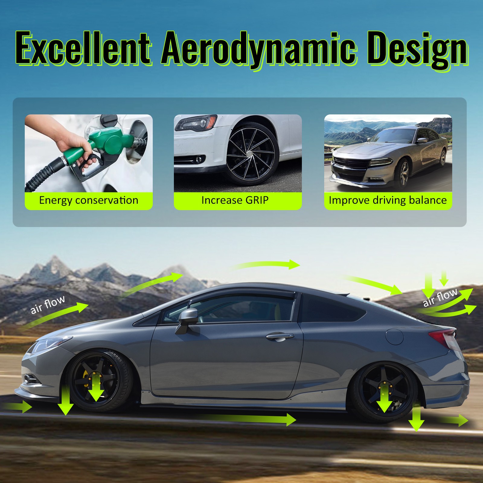 Fits 16-18 Honda Civic Coupe Sedan IKON V3 Style Front Bumper Lip Splitter PU