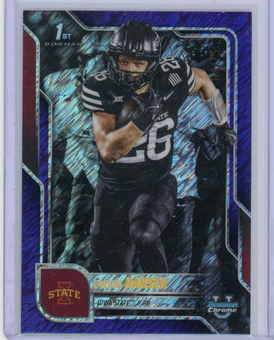 2025 Bowman University Chrome #55 Carson Hansen Purple Shimmer Refractor #/75!