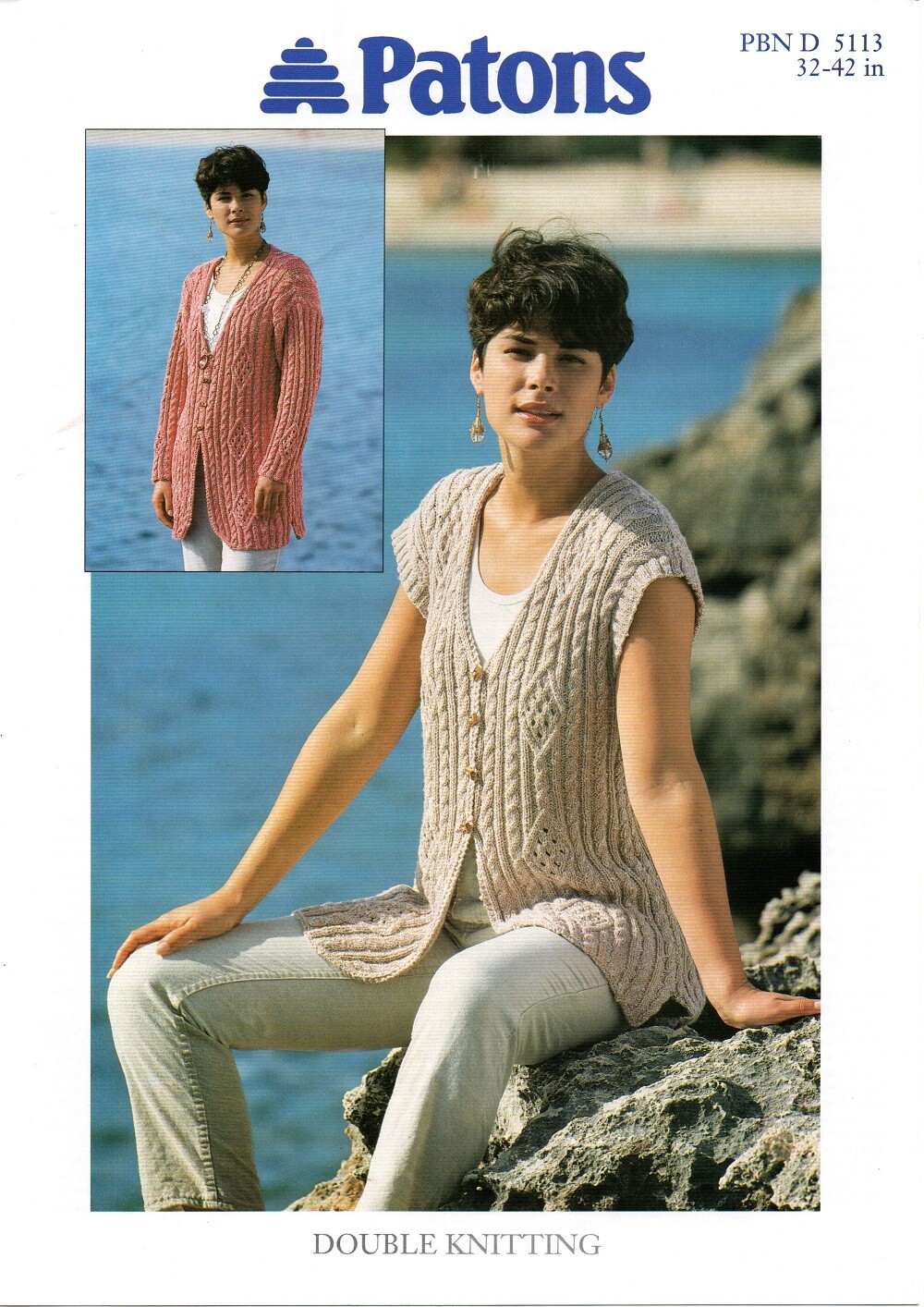 5113 Ladies Long/Short Sleeve Waistcoat/Cardigan Knitting Pattern In DK  32-42""