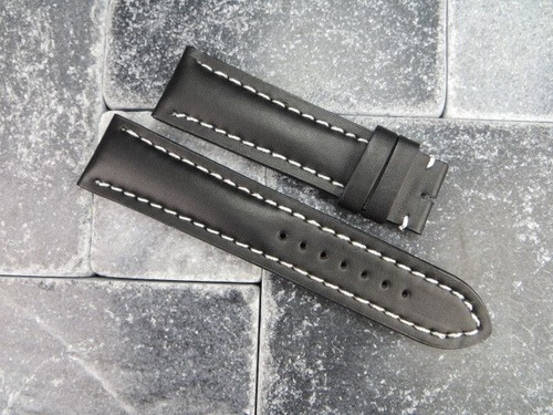 24mm CALF Leather Strap Black Watch Band with OEM BREITLING Tang Buckle White A - Picture 4 of 6