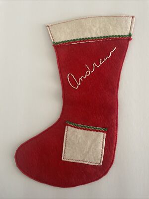 Vintage Handmade Felt Christmas Stocking - Andrew - 15'' Long