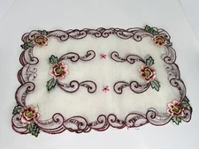 Set of 6 Floral Placemats Embroidery Polyester? 2-tiny stains 16.5" x 11"