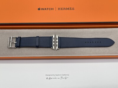 Genuine Apple Watch Hermes NAVY Single Tour Leather Band 49mm 46mm
