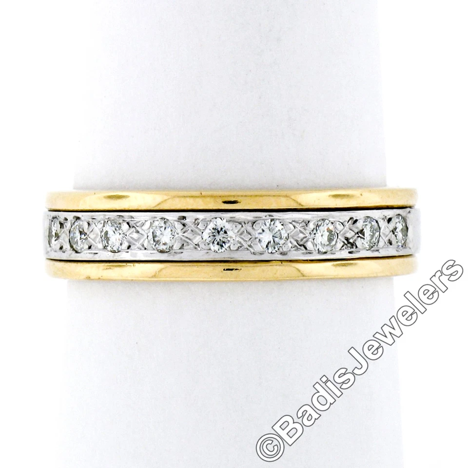 Anillo de banda ancha de diamantes conjunto pavé redondo de 0,25 quilates de oro de dos tonos Estate para hombre Foto 4 de 4