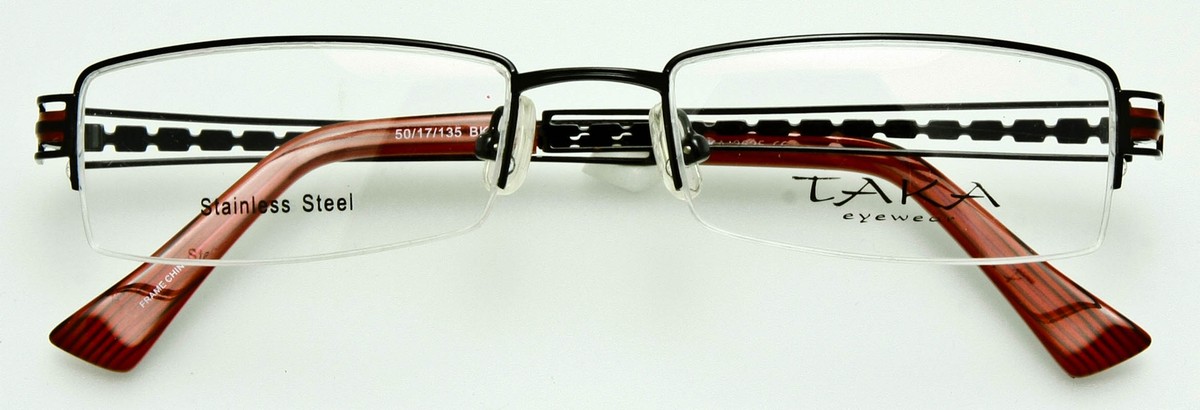 TAKA EYEGLASSES FRAME Gunmetal Stainless Steel Black-Red Half