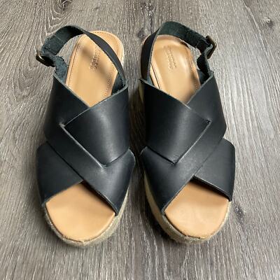 Anthropologie Soludos Amalfi Platform Espadrille Leather Sandal Heels Black 