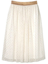 Speechless Brand Girls Dot Print a Line Mesh Skirt Ivory and Gold Size L