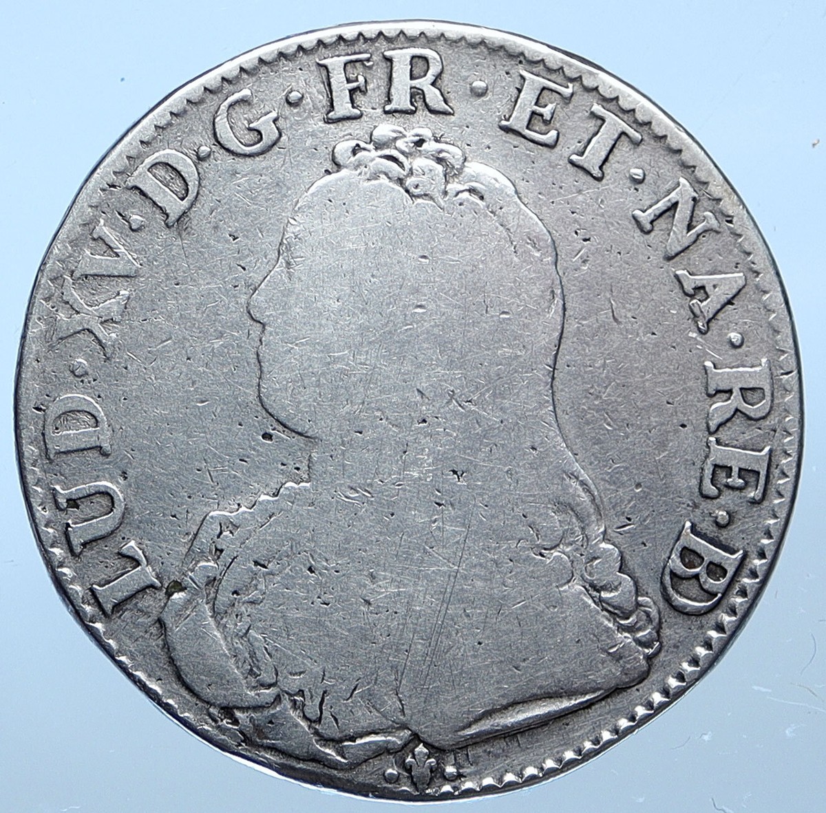1729 Cow FRANCE King LOUIS XV French Antique Silver 1 Ecu 120 Sols
