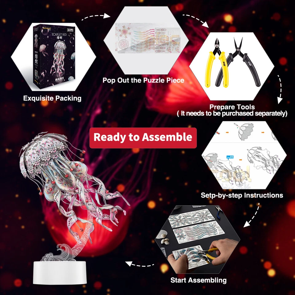 Piececool Rompecabezas 3D para Adultos Rojo Escarlata Metal Modelo Kits Halloween Regalos Kits Foto 4 de 4