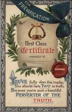 Prevarication First Class Certificate Perverter of the Truth Liar c1910 Postcard