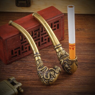 L Size Pure copper dragon and phoenix engraved pipe portable smoking pot  collec