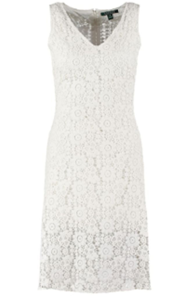 LAUREN by Ralph Lauren TRISHKA Sleeveless Lace Crochet DRESS Pearl WHITE 14 NEW