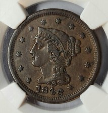 Choice 1846 Braided Hair Large Cent (Small Date) 1c NGC AU-55 BN Sharp Details