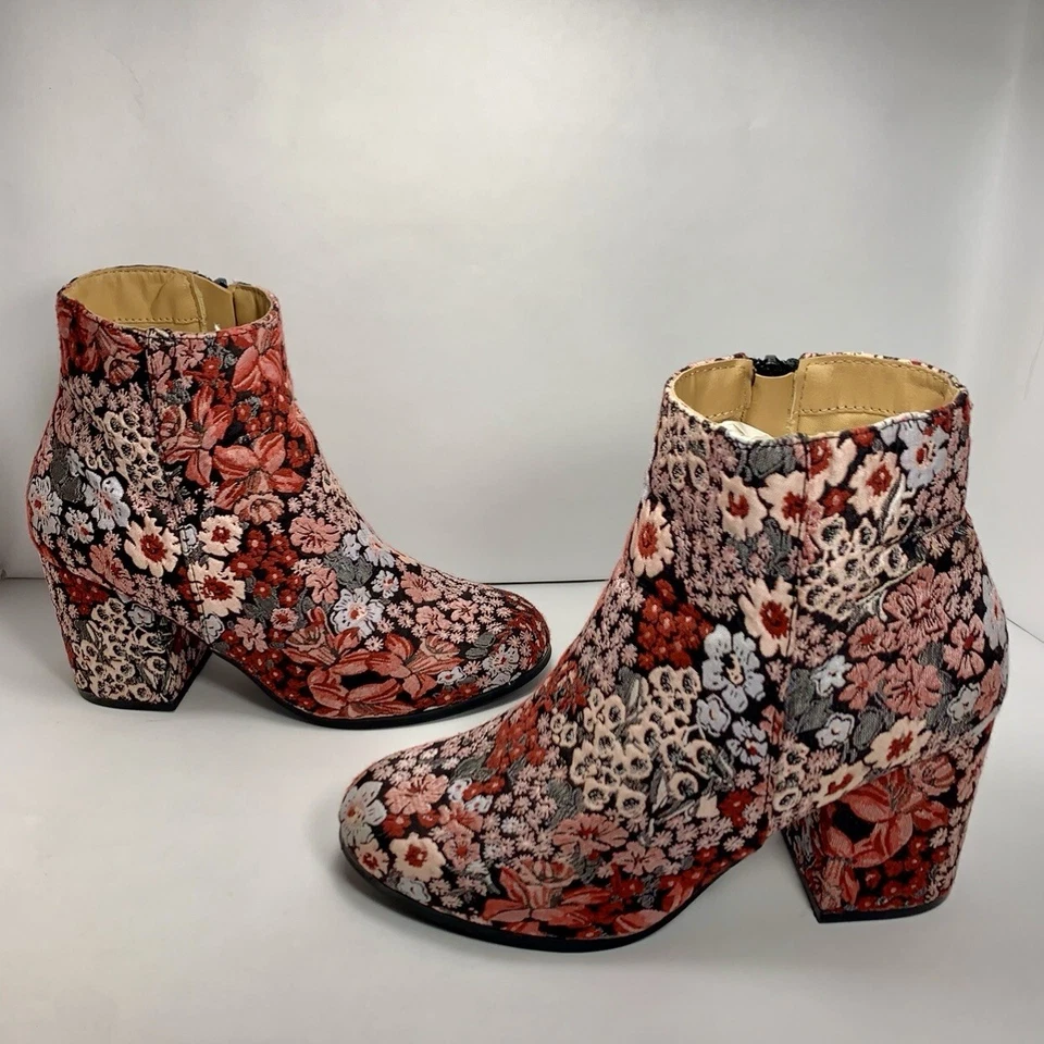 Qupid Red, Pink , Light Blue Floral Booties, size US.  5.5 - Image 4 of 4