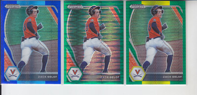 3 2021 Prizm Draft Zack Gelof Green Pulsar, Yellow Hyper, Carolina BLue A's 60