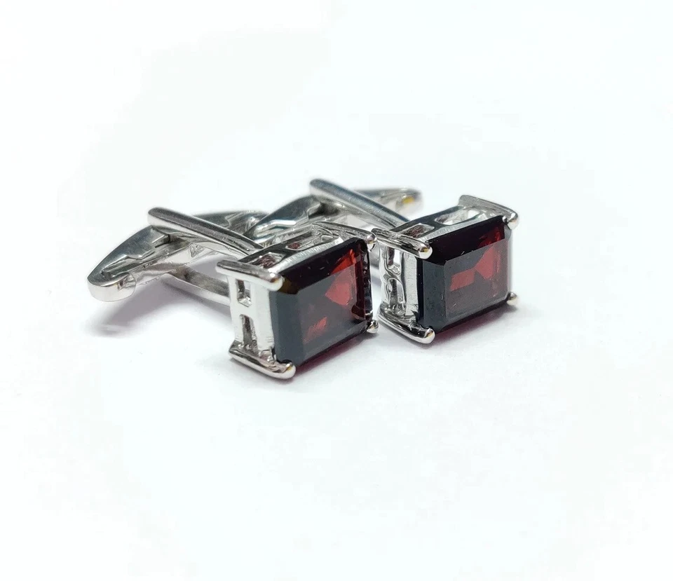 Gemelos 6 quilates corte esmeralda granate rojo creados en laboratorio oro blanco de 14 quilates sobre plata 925 Foto 4 de 4