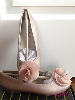 PAZITOS Girls 32 US 1 Silk Flower Champagne Ballet Flats Shoes Slip On NIB