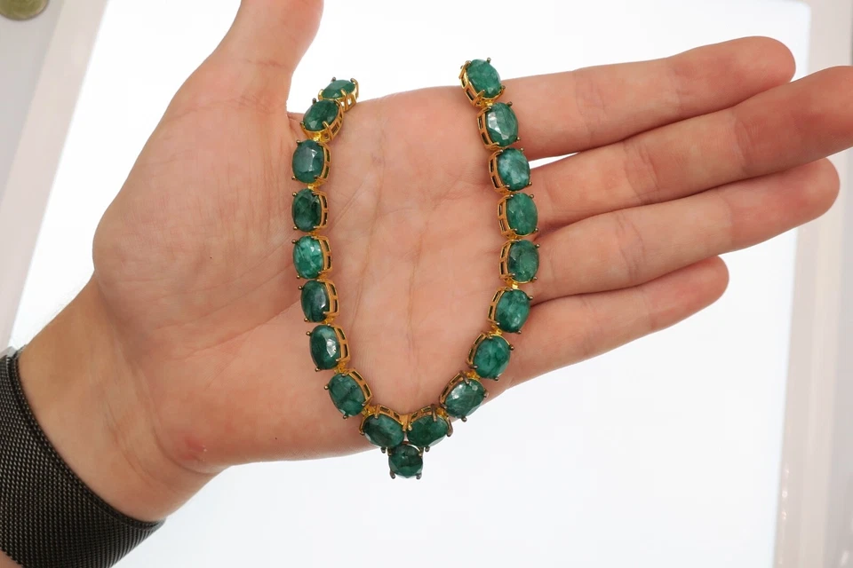 Collar oro sobre plata esmeralda natural 18,5 pulgadas Foto 4 de 4