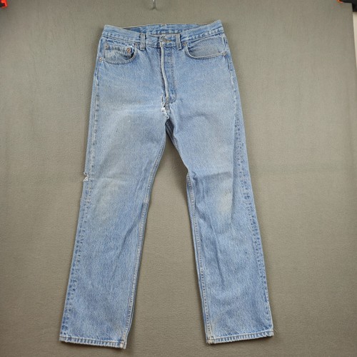 Jeans vintage anni 90 Levis 501 made in USA blu denim 30x29 invecchiato taglio cowboy