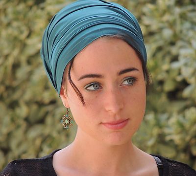 Turqoise Stretch SATIN TURBAN Tichel Snood, Head Scarf, Head