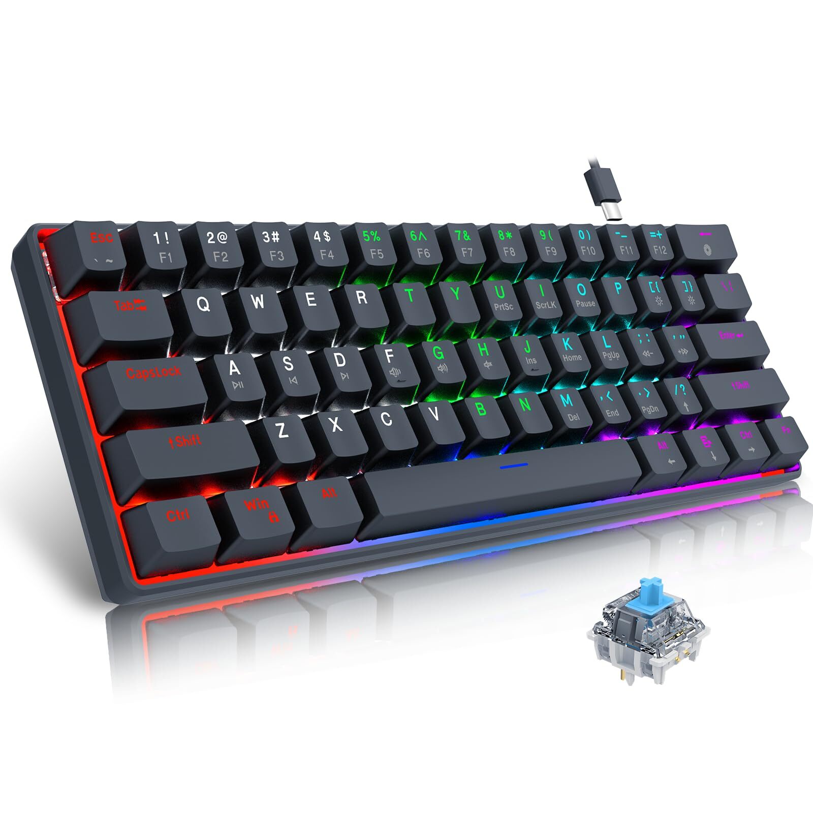 Compact 60% Portable Mechanical Keyboard with 61 Keys for Gaming and Productivity-image