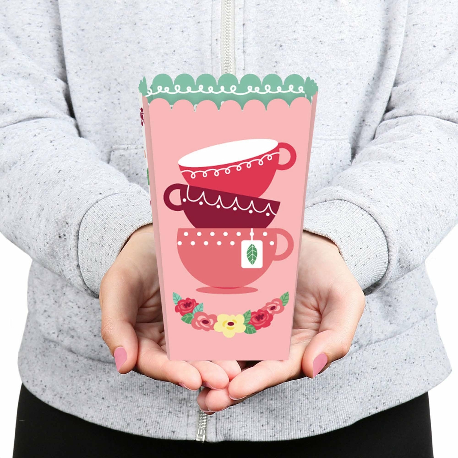 Floral Let's Par-Tea - Garden Tea Party Favor Popcorn Treat Boxes - Set of 12