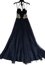 DJ-JAZ Size 3 Sleeveless Navy/Silver Jeweled Halter Ball Gown