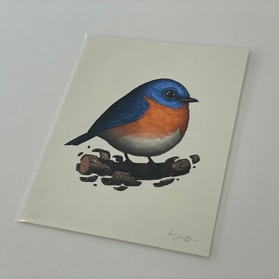 Mike Mitchell Eastern Bluebird 2018 Fat Bird Kingdom SIGNIERT blau orange weiß