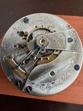 VINTAGE 18 SIZE ELGIN POCKET WATCH MOVEMENT GR. 124 NOT RUNNING BAD STAFF