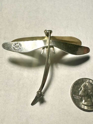 Vintage Sterling Silver Mexico Dragonfly Pin Brooch Laton Brass 13g 3D Design - Picture 7 of 20