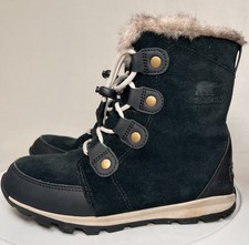 Sorel Whitney II NY2029-010 Black Suede Faux Fur Winter Snow Boots Youth Sz 4