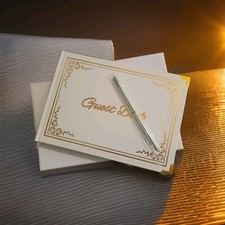 Gold Wedding Guest book and pen set 10'' x 7.4'' come with the BOX