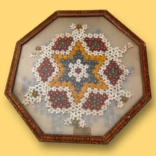 Vintage 20s  Beading Under Glass Vanity Tray Framed Wall Decor Framed Flapper