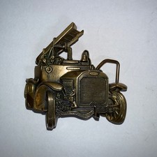 Fire Truck Belt Buckle Vintage 1978 Baron Buckle Solid Brass Fire Department